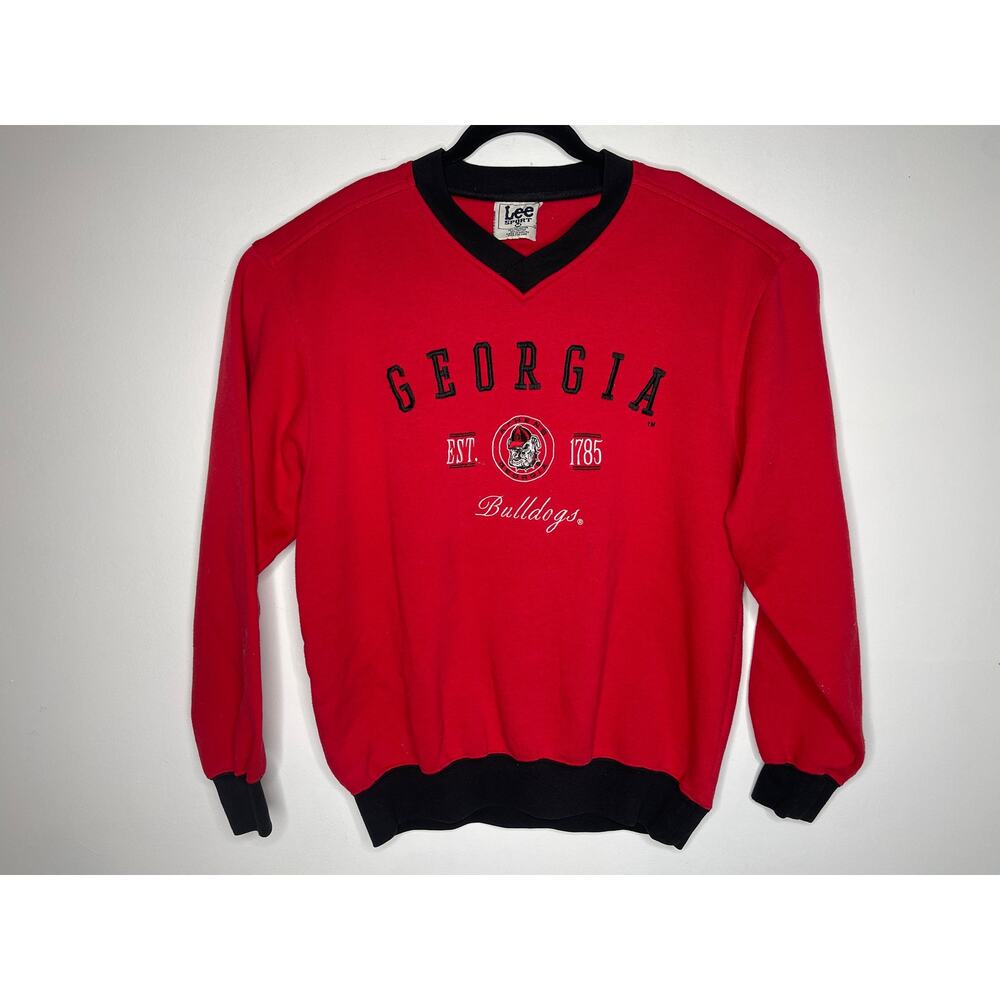 VTG Lee Sport Georgia Bulldogs Sweatshirt Mens Medium Red SEC Embroidered Crew